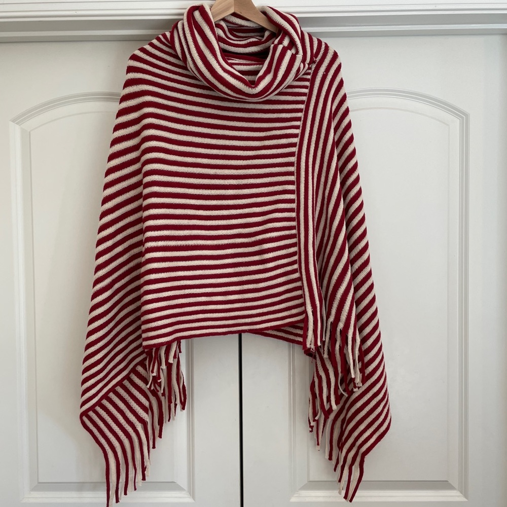 Cream and red stripe poncho. One size